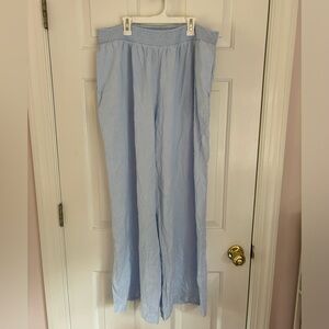 aerie high waisted linen blend pool to party pant in eyelet blue size xl!